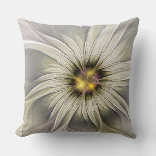 Big Ivory Flower, Abstract Modern Fractal Art Cushion