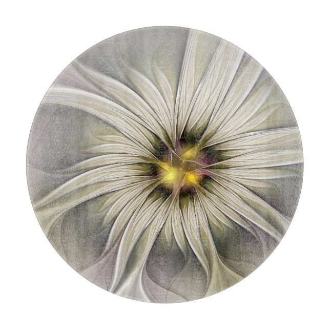 Big Ivory Flower, Abstract Modern Fractal Art Cutting Board (Front)