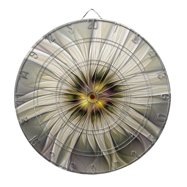 Big Ivory Flower, Abstract Modern Fractal Art Dartboard (Front)