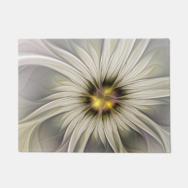 Big Ivory Flower, Abstract Modern Fractal Art Doormat (Front)