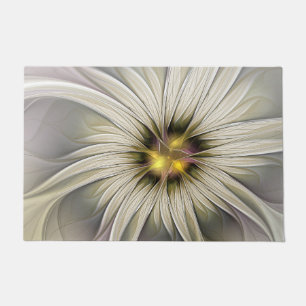 Big Ivory Flower, Abstract Modern Fractal Art Doormat