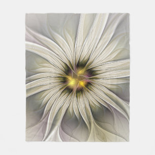Big Ivory Flower, Abstract Modern Fractal Art Fleece Blanket