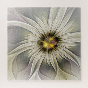 Big Ivory Flower, Abstract Modern Fractal Art Jigsaw Puzzle