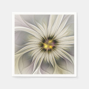 Big Ivory Flower, Abstract Modern Fractal Art Napkin