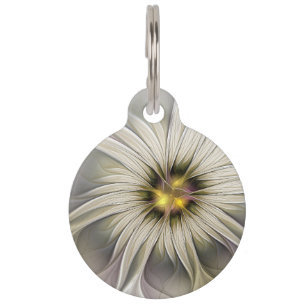 Big Ivory Flower, Abstract Modern Fractal Art Pet Tag
