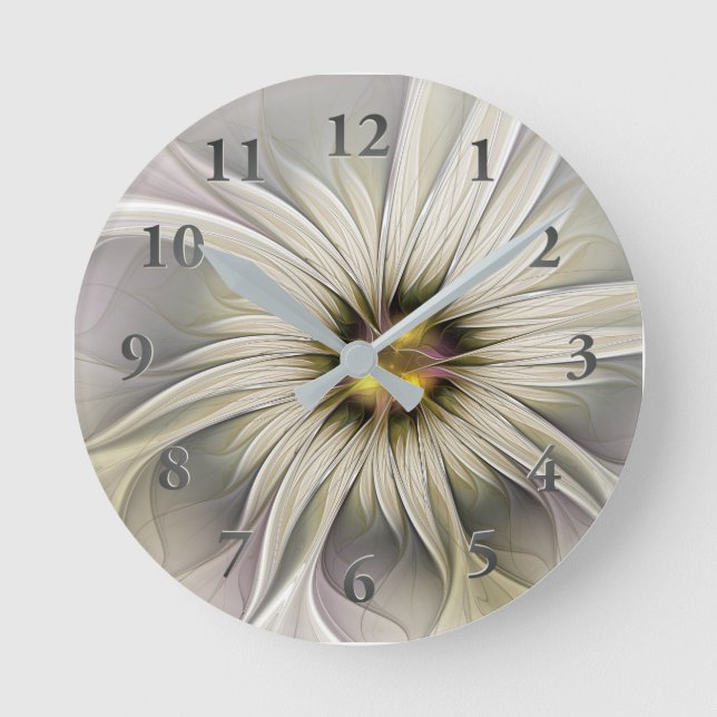 Big Ivory Flower, Abstract Modern Fractal Art Round Clock (Front)