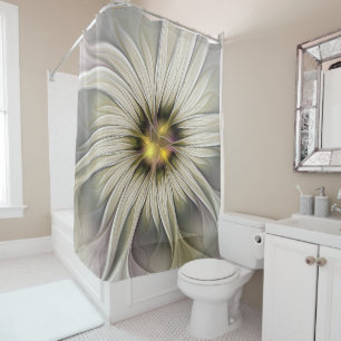 Big Ivory Flower, Abstract Modern Fractal Art Shower Curtain