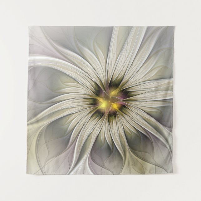 Big Ivory Flower, Abstract Modern Fractal Art Tapestry (Front)