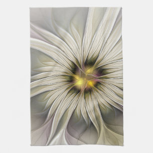 Big Ivory Flower, Abstract Modern Fractal Art Tea Towel
