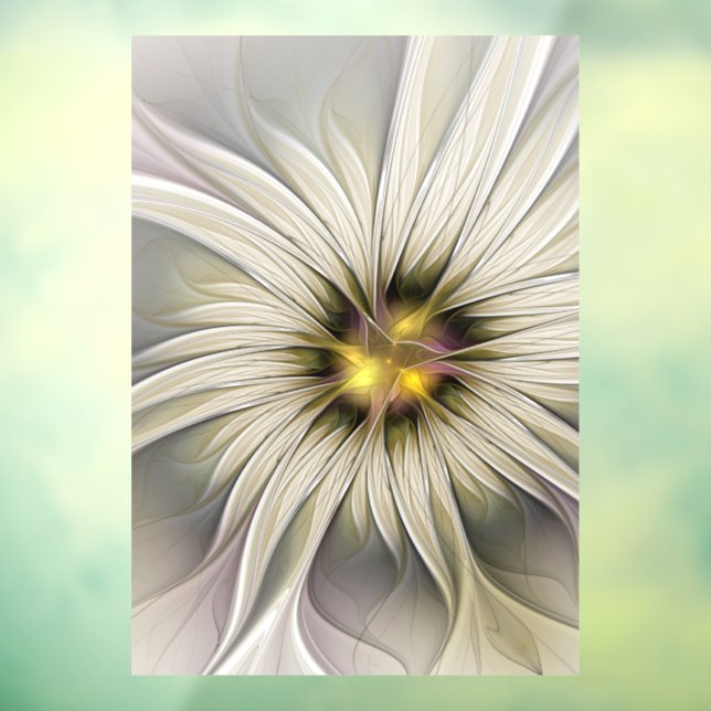 Big Ivory Flower, Abstract Modern Fractal Art Window Cling (Sheet 3)