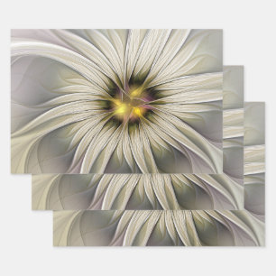 Big Ivory Flower, Abstract Modern Fractal Art Wrapping Paper Sheet