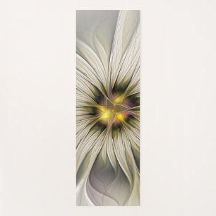 Big Ivory Flower, Abstract Modern Fractal Art Yoga Mat