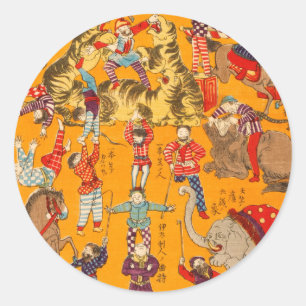 Big Japanese Circus woodblock print Classic Round Sticker