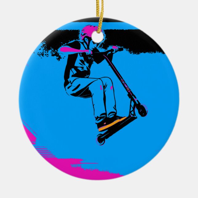 Big Jump - Scooter Rider Ceramic Tree Decoration (Front)