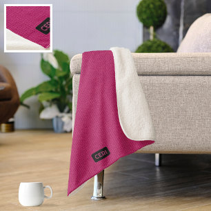 Big Knitted Stitch Look - Cerise Pink own Initials Sherpa Blanket