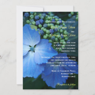 Big leaf blue hydrangea flowers wedding invitation