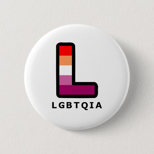 Big Lesbian L in LGBTQIA Pride Flag Colours 6 Cm Round Badge (Front)