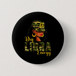 Big Libra Energy Camouflage Black Woman Cap Zodiac 6 Cm Round Badge