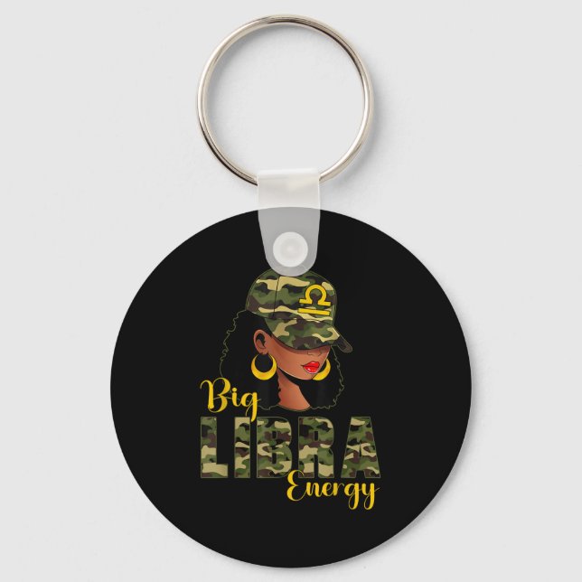 Big Libra Energy Camouflage Black Woman Cap Zodiac Key Ring (Front)