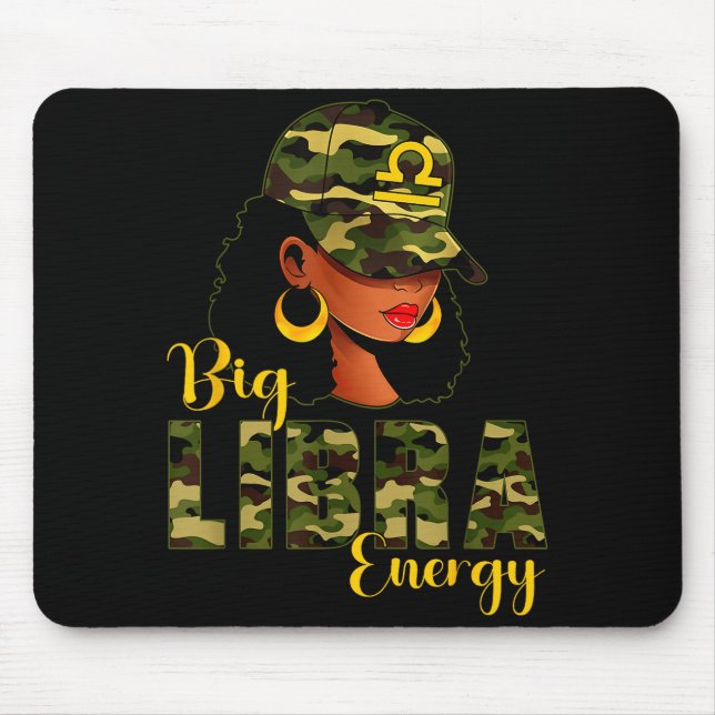 Big Libra Energy Camouflage Black Woman Cap Zodiac Mouse Mat (Front)