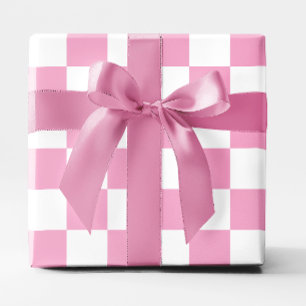 Big Light Pink and White Chequered Wrapping Paper