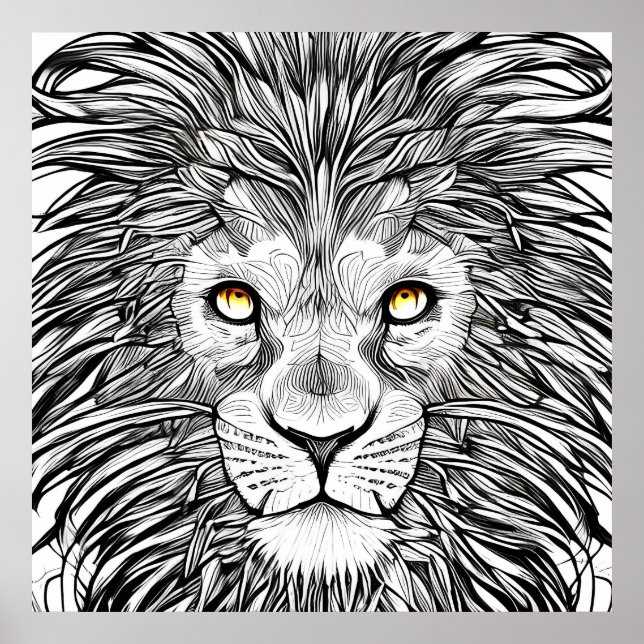 Big Lion Face | Black&White Poster (Front)