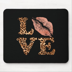 Big Lips Love Leopard Print Letters Pink Lips Vale Mouse Mat