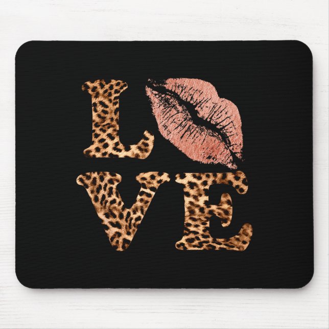 Big Lips Love Leopard Print Letters Pink Lips Vale Mouse Mat (Front)