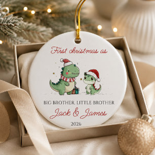 Big & little brother christmas dinosaur ceramic tree decoration