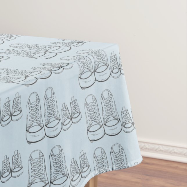 Big Little Shoes New Baby Shower Sneakers Blue Boy Tablecloth (In Situ)