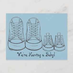Big Little Sneakers New Baby Birth Announcement Postcard