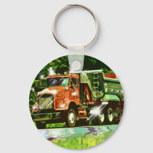 BIG LORRY ORANGE GRAVEL TRUCK Art Keychain
