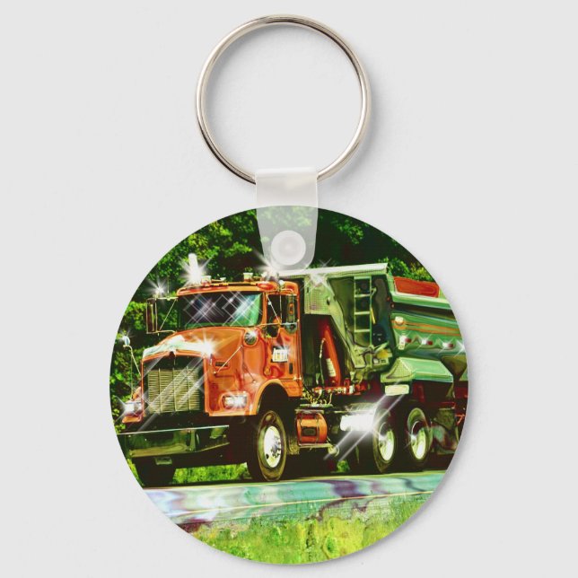 BIG LORRY ORANGE GRAVEL TRUCK Art Keychain (Front)