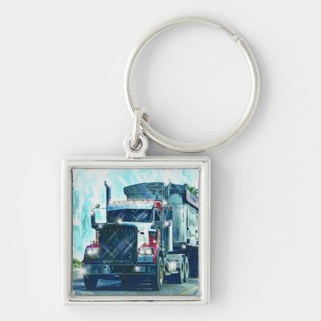 BIG LORRY RED GRAVEL TRUCK Art Keychain (Front)