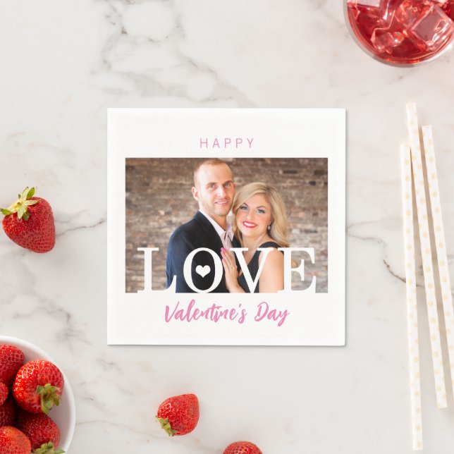 Big LOVE Letters | Your Photo Pink Script Modern Napkin (Insitu)