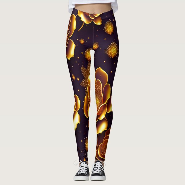 Big Luxury Gold Rose Modern Collection Leggings (Front)