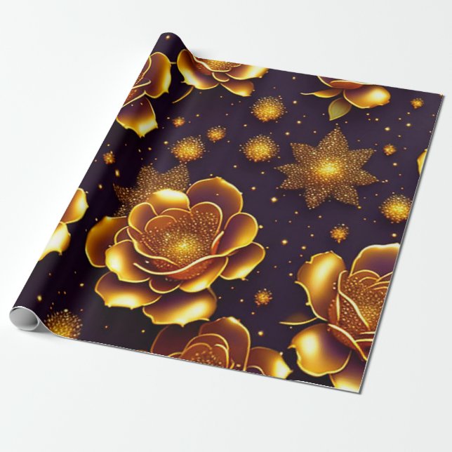 Big Luxury Gold Rose Modern Collection Wrapping Paper (Unrolled)