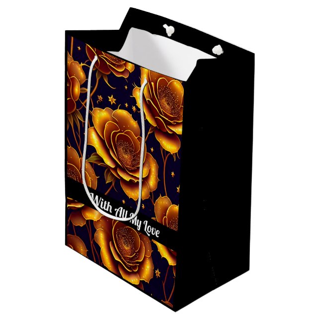 Big Luxury Gold Trendy Rose Collection Medium Gift Bag (Front Angled)