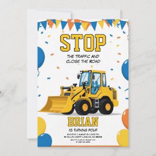 big machine construction birthday invitations