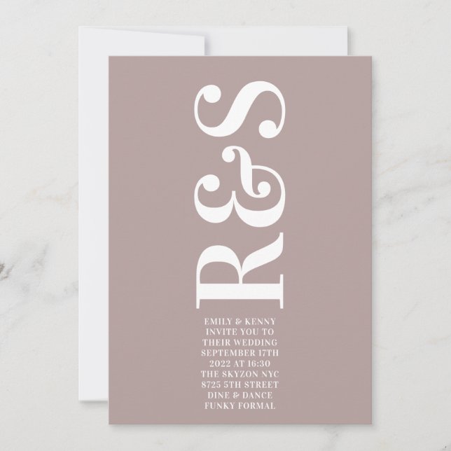 Big Monogram Modern Bold Taupe Wedding Invitation (Front)