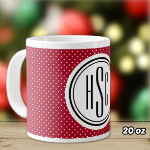 Big Monogram Red & White Swiss Dots Large Coffee Mug