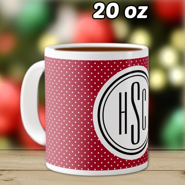 Big Monogram Red & White Swiss Dots Large Coffee Mug (Creator Uploaded)