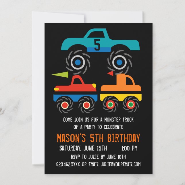 Big Monster Trucks Birthday Party Invitations (Front)