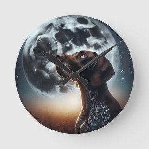 Big Moon Nighttime Sky GSP Dog Colourful Round Clock