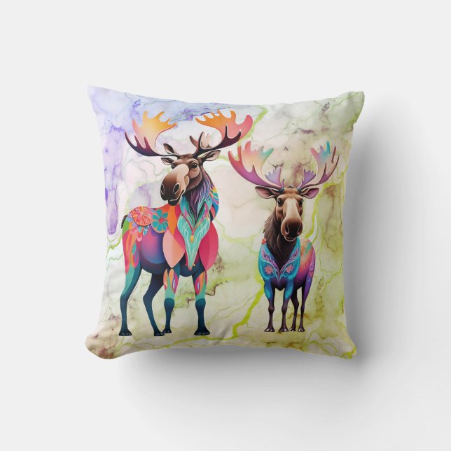 Big  Moose and a Friend MooseThrow Pillow (Front)