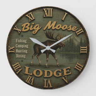 Big Moose Lodge Rustic Cabin Woodland Lake Lodge Large Clock