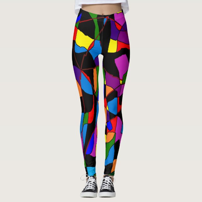 BIG MOSAIC MIXED COLORED PATTERNS LEGGINGS (Front)