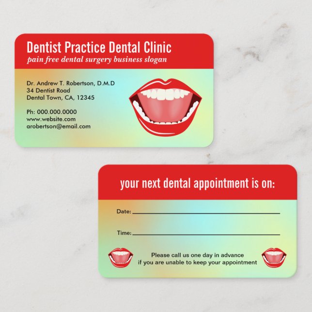Big Mouth Aqua Blue Dental Appointment Reminder Card (Front/Back)