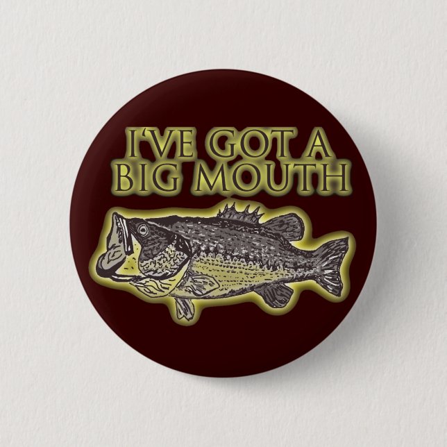 big mouth bass 6 cm round badge (Front)