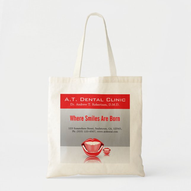 Big Mouth Dental Dentist Promotional Tote Bags (Front)